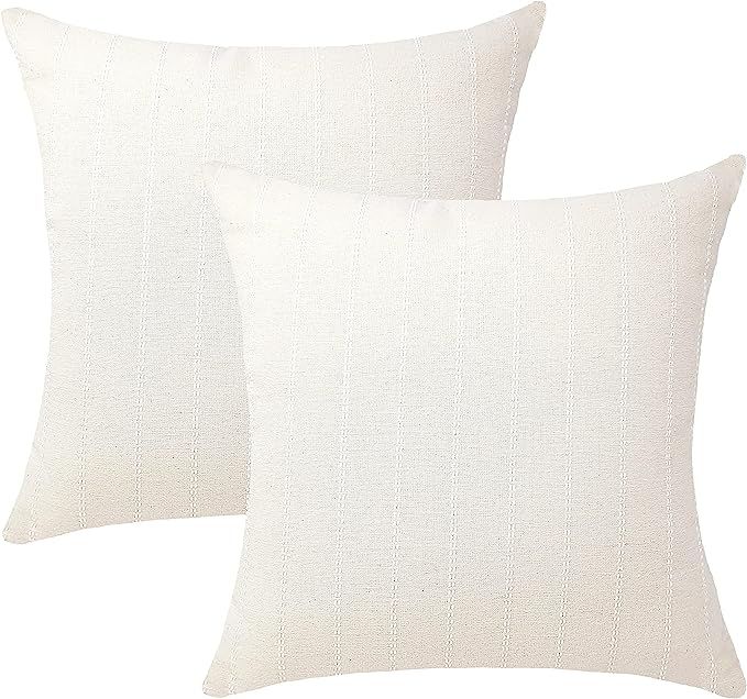 Heavenera Set of 2 Cotton Woven Throw Pillow Covers 20x20 Decorative Square Striped Accent Cushio... | Amazon (US)