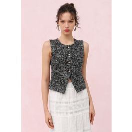 Swanky Button Down Tweed Vest in Black | Chicwish