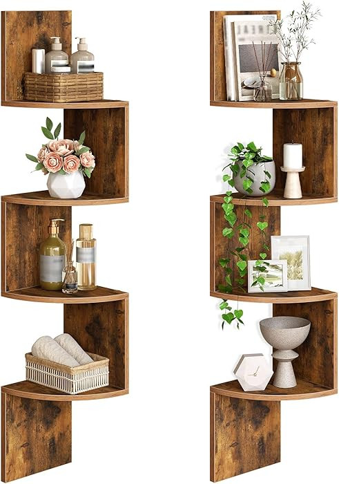 HOOBRO Corner Shelf Wall-Mounted, Set of 2 Floating Corner Shelves for Wall, 4-Tier Corner Booksh... | Amazon (US)