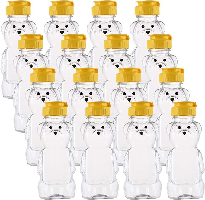 Bekith 16 Pack 8 Fluid Oz Plastic Bear Honey Bottle Jars, Honey Squeeze Bottle Empty with Flip-to... | Amazon (US)