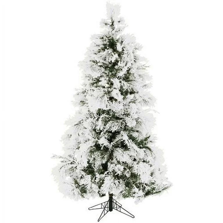 Fraser Hill Farm 7.5-Ft. Pre-Lit Snow Flocked Snowy Pine Artificial Christmas Tree with Warm Whit... | Walmart (US)
