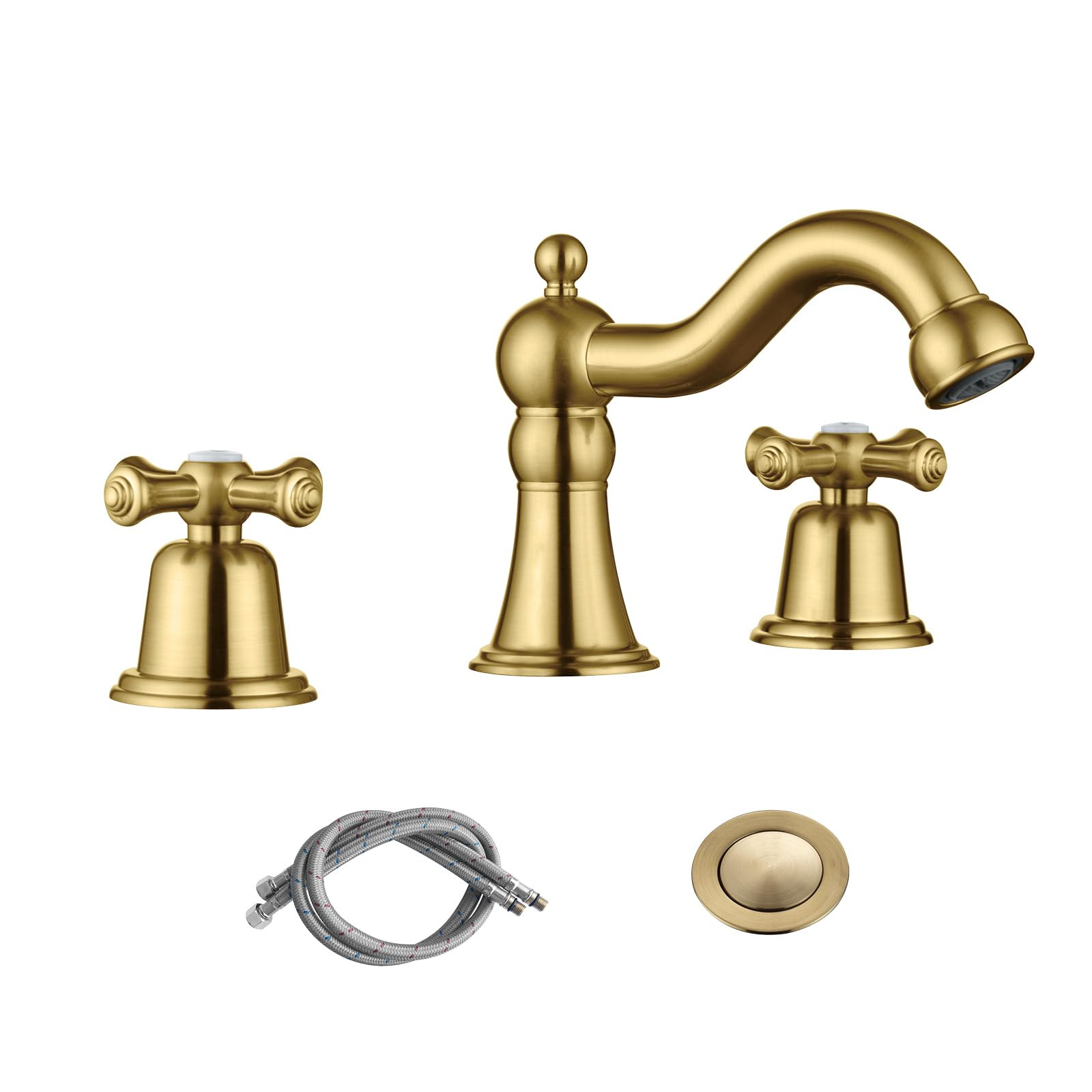 RKF Bathroom Faucets for Sink 3 Hole Gold 8 inch Widespread Bathroom Sink Faucet with Drain 2 Han... | Amazon (US)