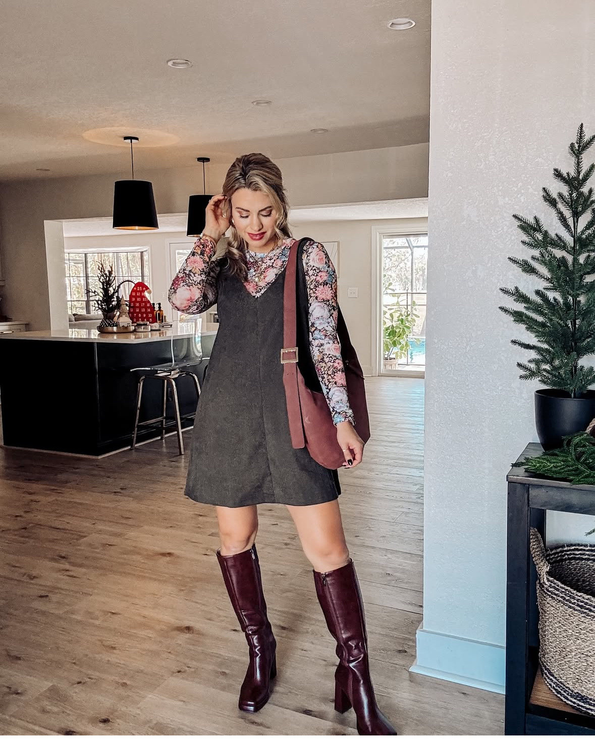 This floral lace top can be styled so many ways and it’s so affordable! A great piece to have in your wardrobe this fall. 

Such a good outfit for Thanksgiving, a casual fall day, or even a fun holiday event! 

#LTKStyleTip #LTKItBag #LTKShoeCrush