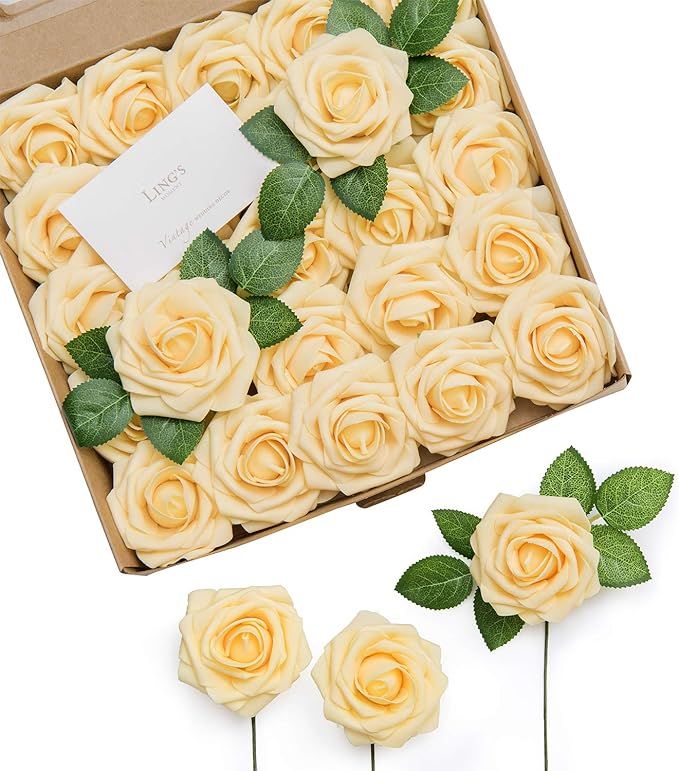 Ling's moment Artificial Rose Flowers 50pcs Foam Roses w/Stem for DIY Wedding Bouquets Centerpiec... | Amazon (US)