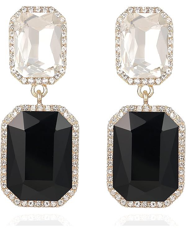 VANGETIMI Vintage Rhinestone Statement Earrings Fancy Big Crystal Rectangle Drop Dangle Earrings ... | Amazon (US)