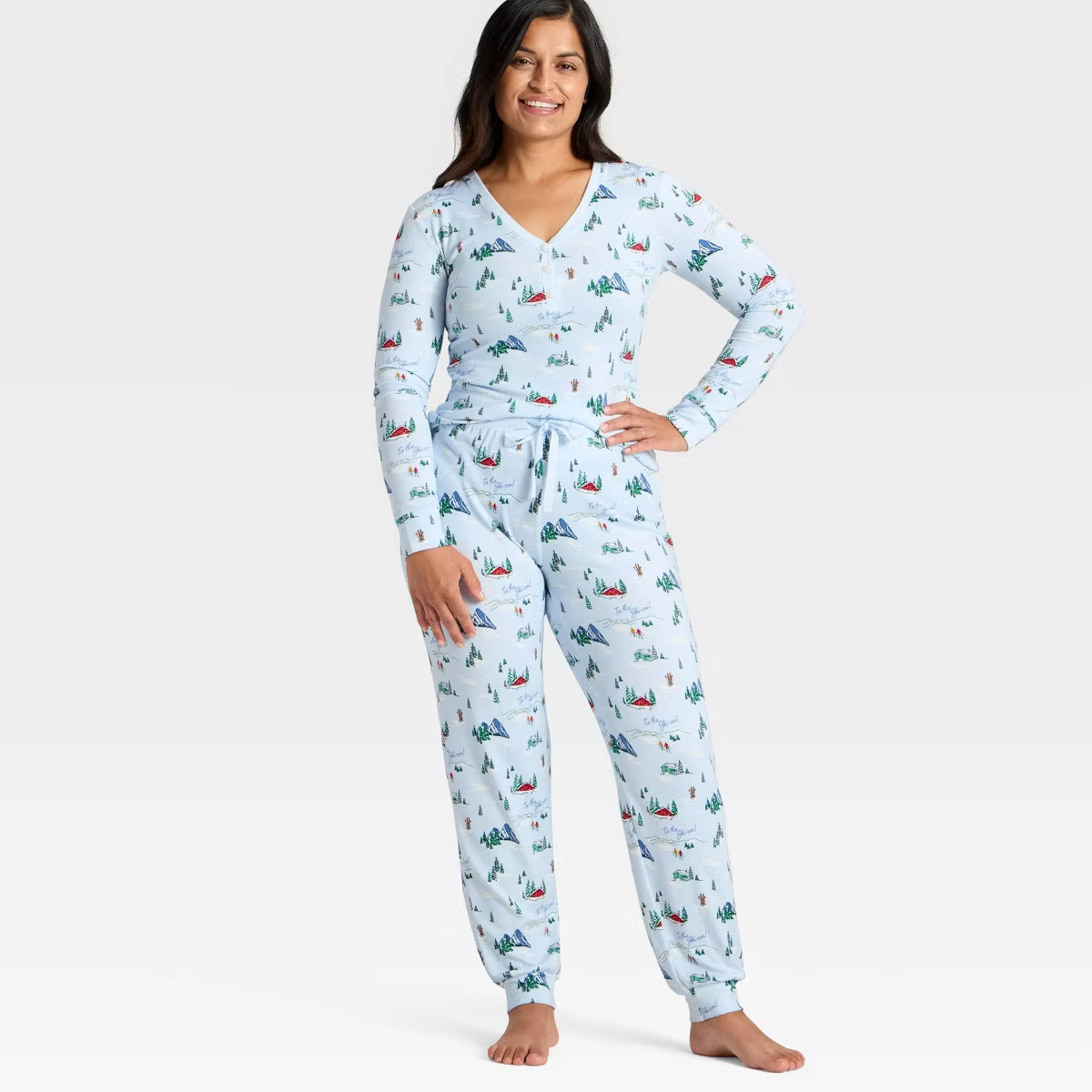 Women's "Tis the Ski-son!" Cozy Knit Long Sleeve Henley Holiday Matching Family Pajama Shirt - Wo... | Target