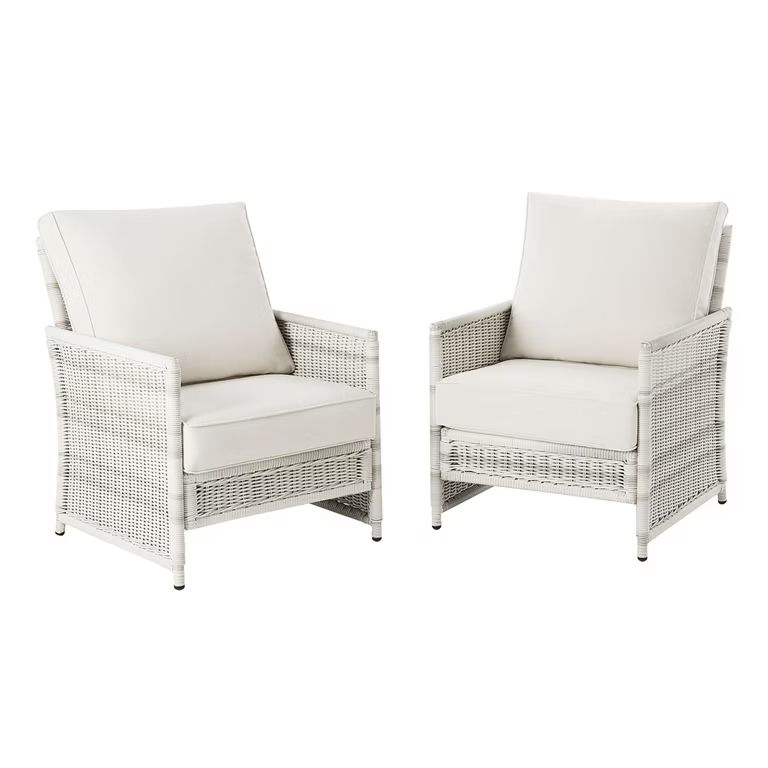 Better Homes & Gardens Paige Outdoor Wicker Stationary Lounge Chairs, Set of 2, White - Walmart.c... | Walmart (US)
