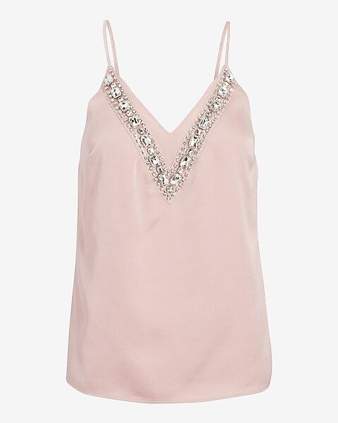 Satin Embellished V-neck Cami | Express