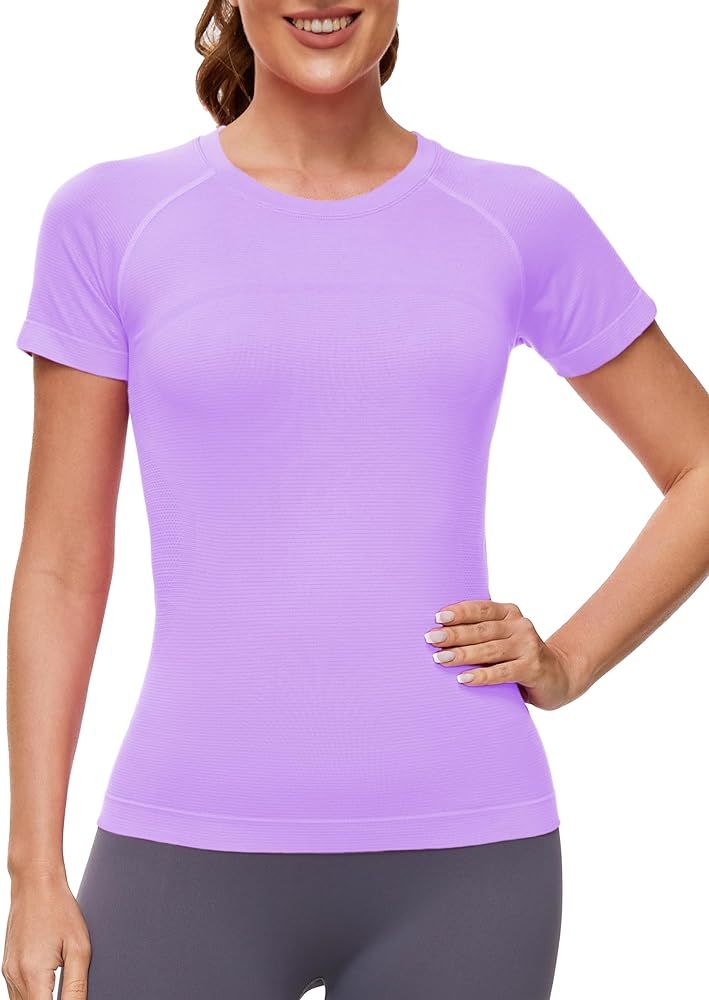 MathCat Workout Shirts for Women Short Sleeve Seamless Yoga Athletic Tees Sports Breathable Gym A... | Amazon (US)