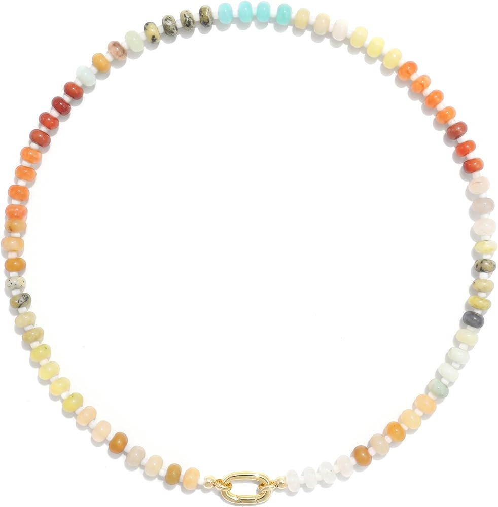 CONRAN KREMIX Colorful Stone Beaded Necklace for Women,Natural Gemstone Bead Choker Necklaces Boh... | Amazon (US)