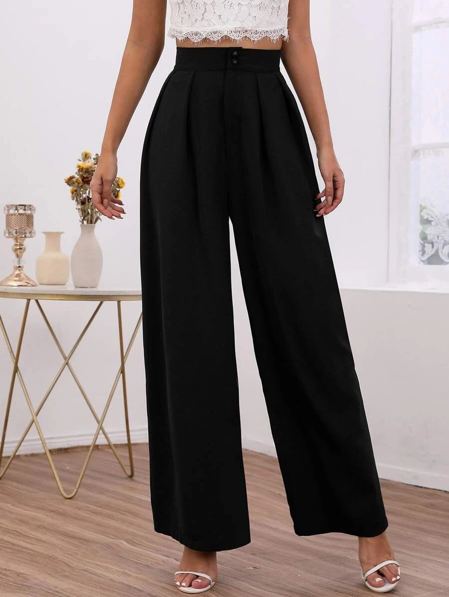 SHEIN High Waist Fold Pleated Wide Leg Pants
   
      SKU: sw2106196923266578
          (100+ Re... | SHEIN