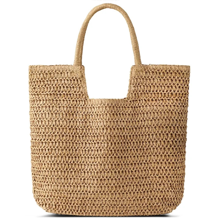 Women's Straw Woven Tote Beach Bag, Natural | Walmart (US)