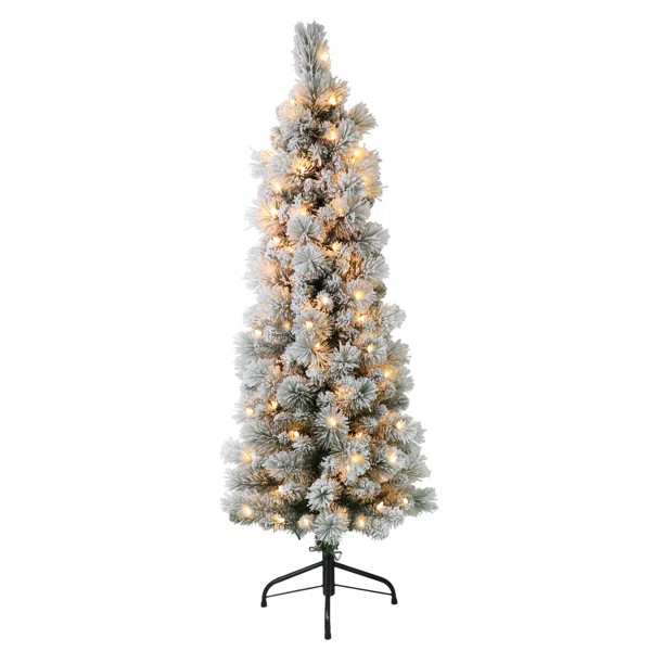 Pre-Lit Green Pine Artificial Christmas Tree with White Lights | Wayfair North America