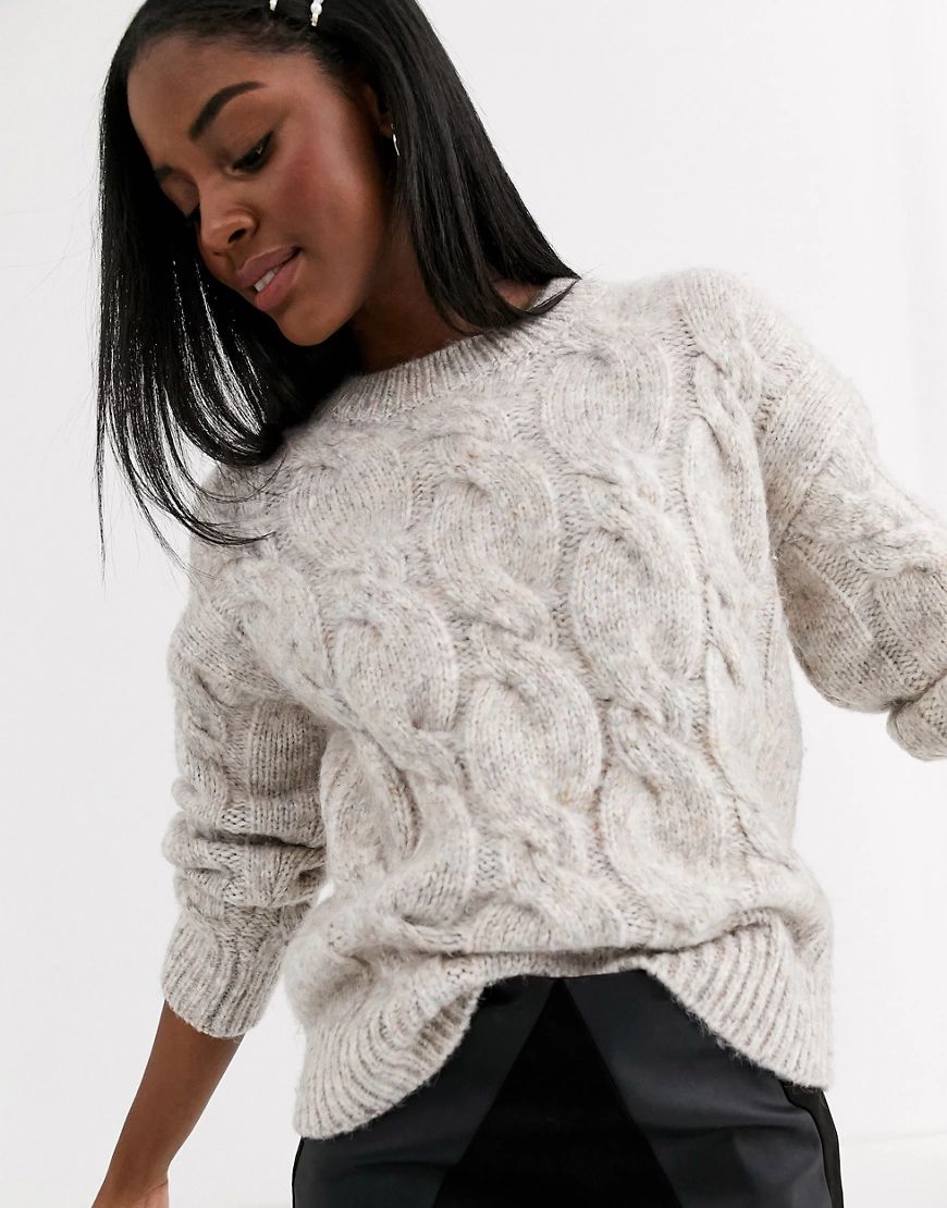 New Look cable knit sweater in oatmeal-Beige | ASOS (Global)