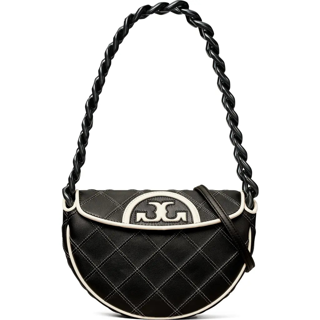 Tory Burch Mini Fleming Soft Crescent Shoulder Bag in Black at Nordstrom | Nordstrom