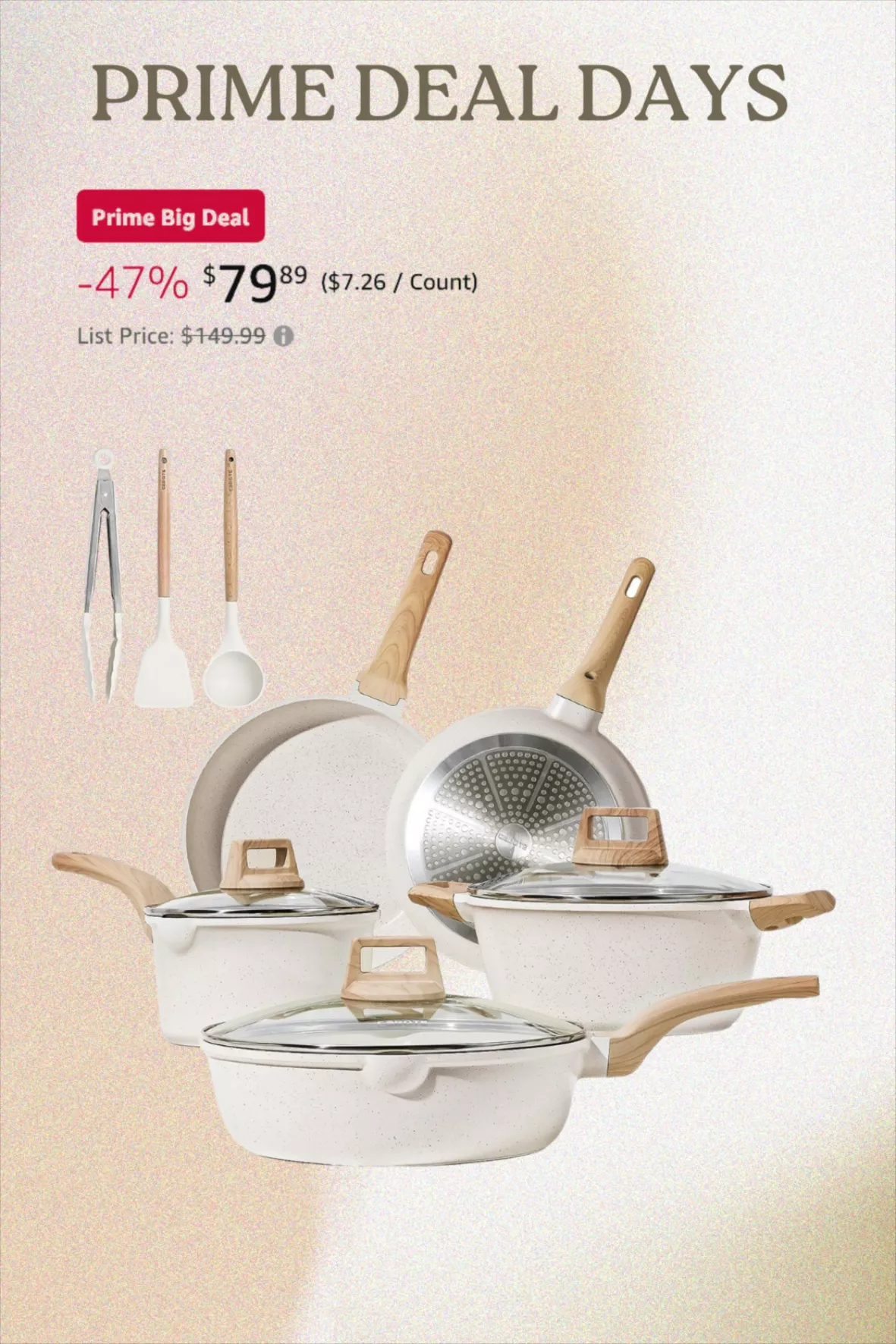CAROTE Pots and Pans Set Nonstick, White Granite Induction Kitchen