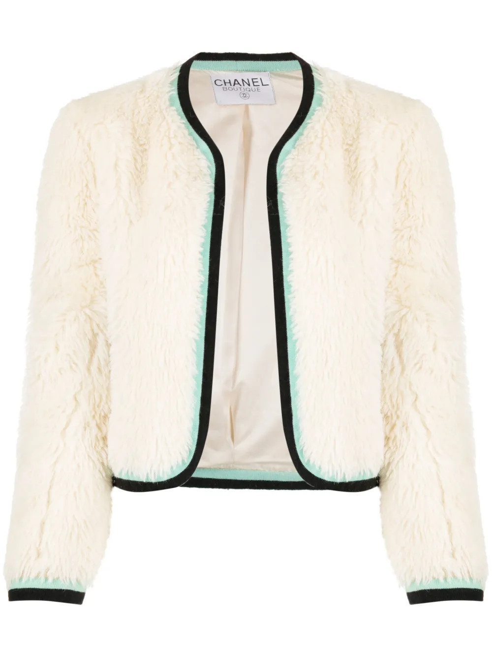 CHANEL Pre-Owned 1990-2000s logo-embroidered collarless jacket - White | Farfetch Global