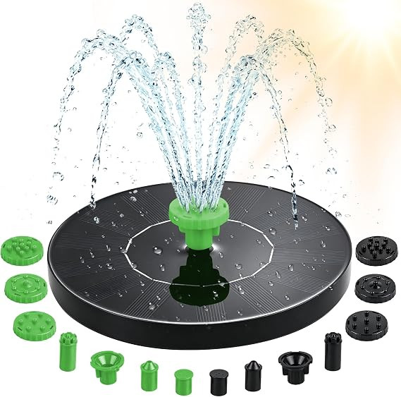 1.5W Solar Bird Bath Fountain Pump, Floating Solar Water Fountain with 6 Black Nozzles & 6 Green ... | Amazon (US)