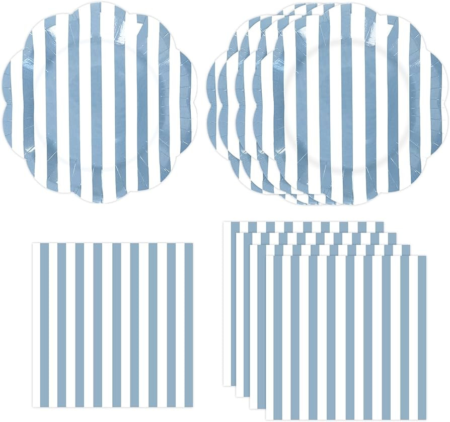 50PCS Blue Striped Paper Plates and Napkins Party Supplies, Blue and White Scalloped Party Plates... | Amazon (US)