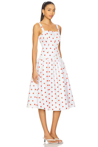 For Love & Lemons Red Dot Midi Dress in White from Revolve.com | Revolve Clothing (Global)