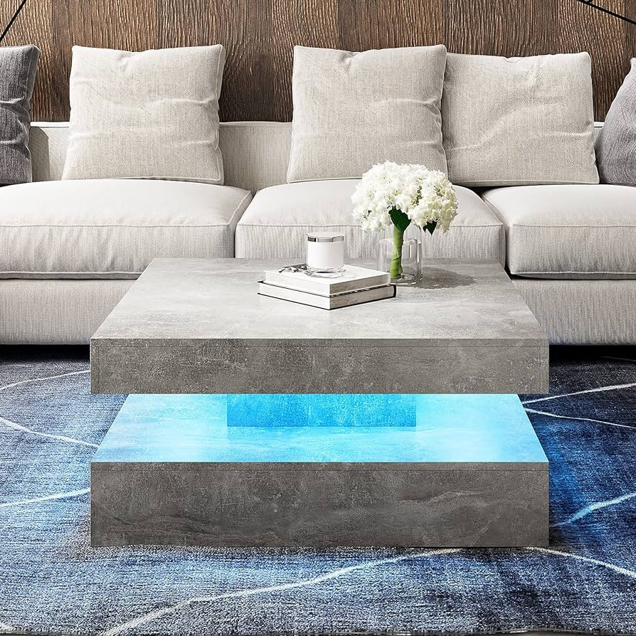 LED Coffee Table for Living Room, 31inch Wooden Square 2-Tier Modern Middle Center Table, Coffee ... | Amazon (US)