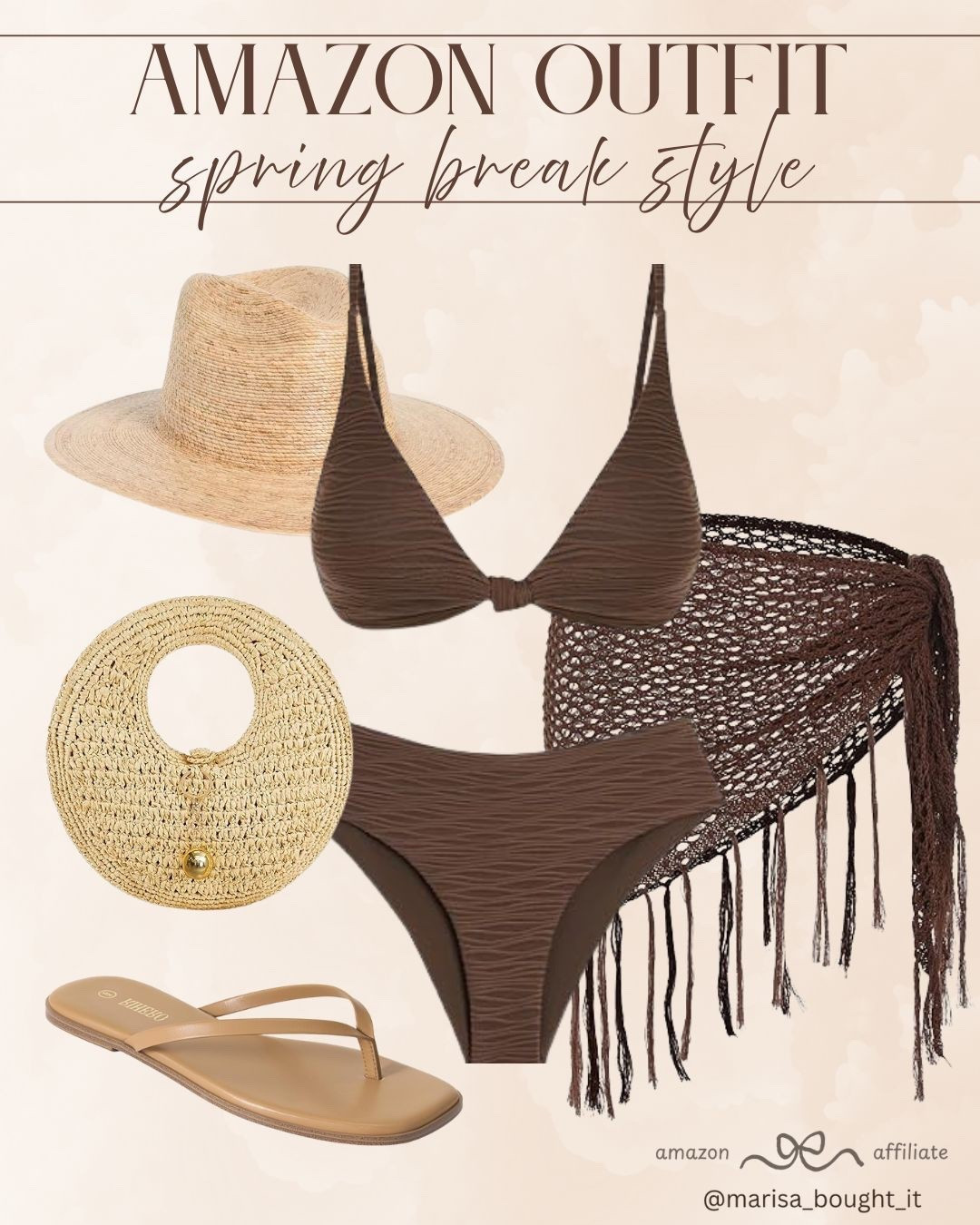 Beach Vibes & Earthy Neutrals! 🏖️

Embrace the ultimate spring break aesthetic with this perfectly balanced poolside look from Amazon! 🤎

I am obsessed with the statement piece: a chocolate brown textured bikini featuring a flattering triangle top and high-waisted bottoms. I love pairing the rich espresso hue with breezy, woven textures. Finish the look with a fringed crochet sarong, a chic round straw clutch, a classic wide-brim sun hat, and minimal tan flip-flops for a touch of effortless, sun-drenched glam!

#OOTD #SpringBreakStyle #AmazonFashion #BikiniSeason #BeachVibes #ResortWear #BrownAesthetic #VacationOutfits #SwimwearInspo #AmazonFinds #PoolsideChic #StrawHat #SummerStyle #LTKtravel #StylingInspo


#LTKspring #LTKSwim #LTKootd