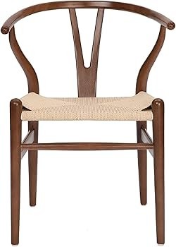 Polynices Wishbone Chair, Weave Modern Solid Wood Mid-Century Y Shaped Backrest Dining Chair (Wal... | Amazon (US)