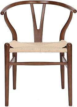 Polynices Wishbone Chair, Weave Modern Solid Wood Mid-Century Y Shaped Backrest Dining Chair (Wal... | Amazon (US)