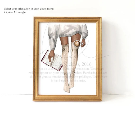 Well-Read Dark Skin Option Fashion Illustration Print | Etsy | Etsy (US)