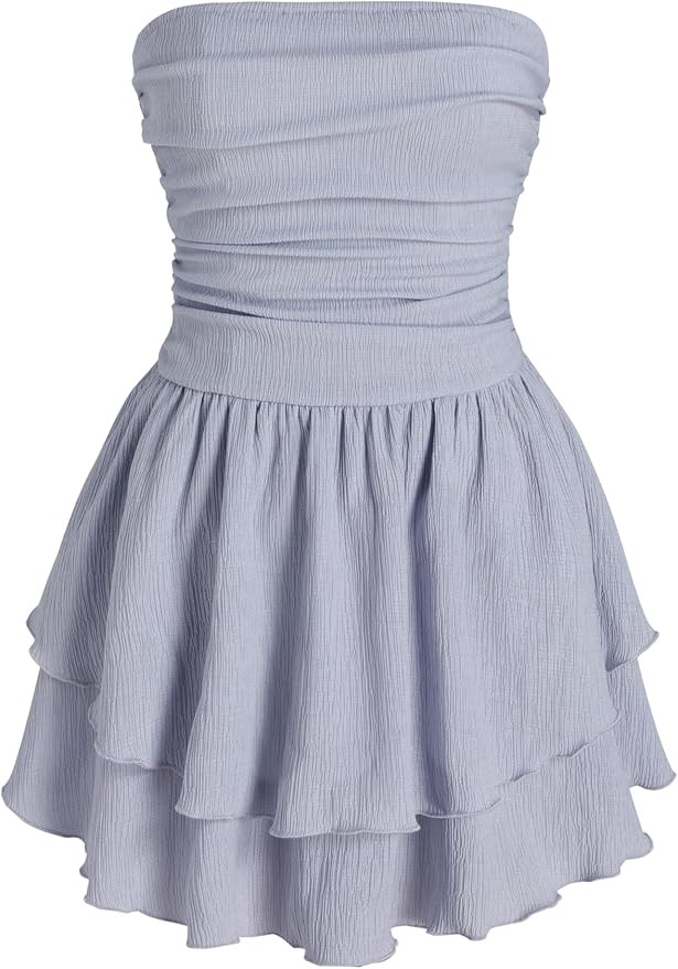 CIDER Women's Summer Cocktail Dress - Tube Ruched Ruffle Mini Dress | Amazon (US)