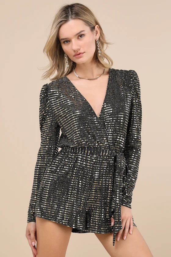 Bettie Gold Metallic Long Sleeve Romper | Lulus