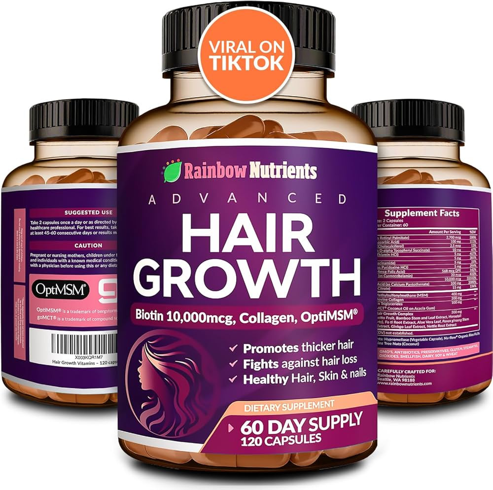 Hair Growth Vitamins for Women | Biotin 10,000mcg, Collagen, Patented OptiMSM®, goMCT®, Saw Pal... | Amazon (US)
