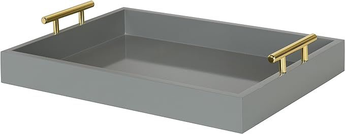 Kate and Laurel Lipton Decorative Wood Tray with Metal Handles, 16.5x12.25, Gray | Amazon (US)