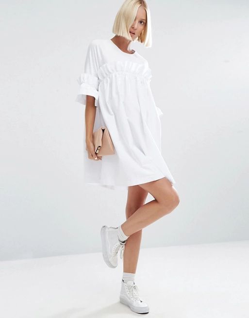 ASOS WHITE Frill Dress With Contrast Fabric at asos.com | ASOS UK