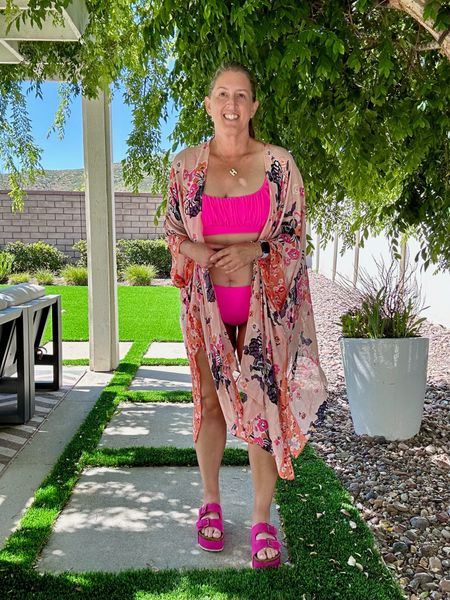 I love a bright pink bikini 👙 and this one is great! Love the booty coverage, high waisted bottoms and the straps are adjustable. Wearing a medium 

#LTKOver40 #LTKShoeCrush #LTKSwim