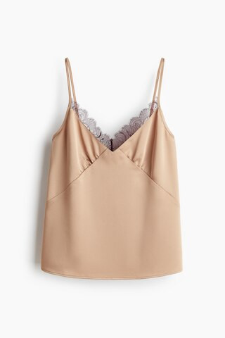 H & M - Lace-Trimmed Satin Camisole Top - Beige | H&M (US + CA)