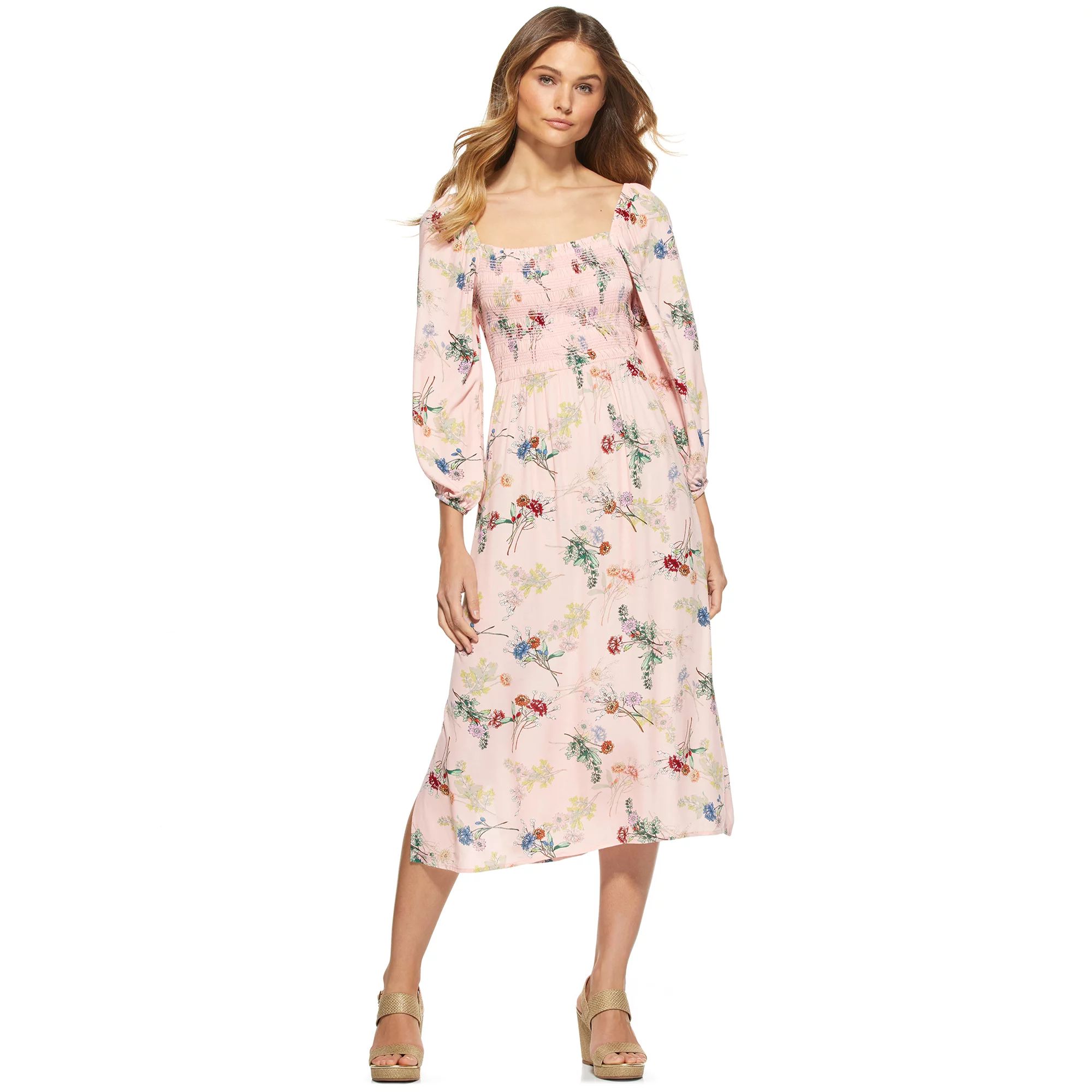 Scoop Women's Square Neck Smocked Side Slit Midi Dress | Walmart (US)