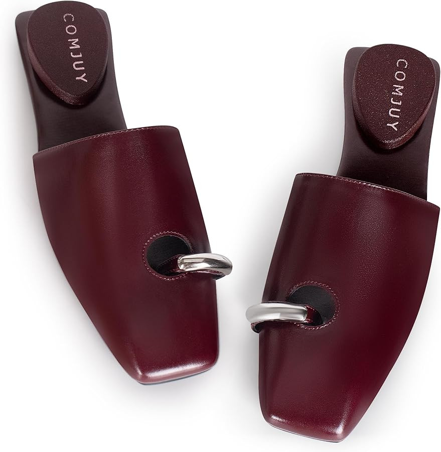 Square Toe Mule Sandals for Women Slip On Kitten Heels with Inverted Heel Cushioned Footbed Toe R... | Amazon (US)