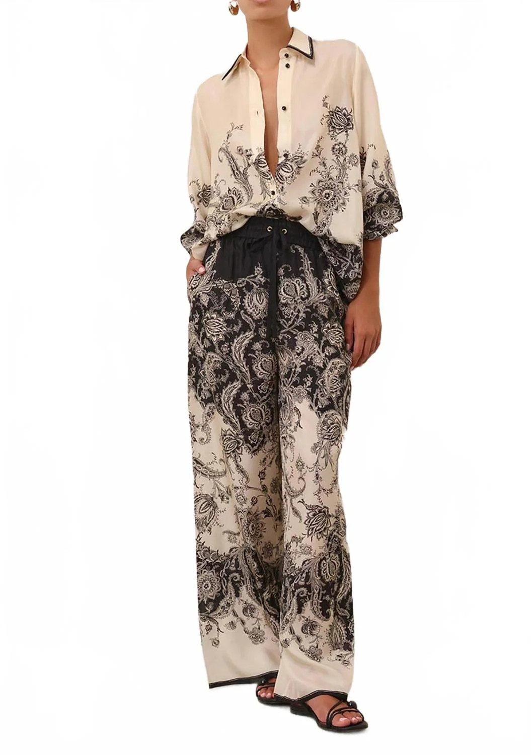 Rhiannon Relaxed Pants In Cream/black | Shop Simon