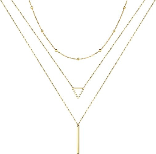 Turandoss Gold Layered Necklaces for Women - 14K Gold Plated Handmade Multilayer Bar Pearls Coin ... | Amazon (US)