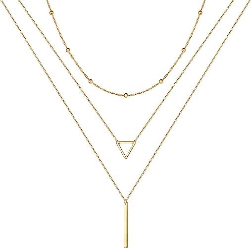 Turandoss Gold Layered Necklaces for Women - 14K Gold Plated Handmade Multilayer Bar Pearls Coin ... | Amazon (US)