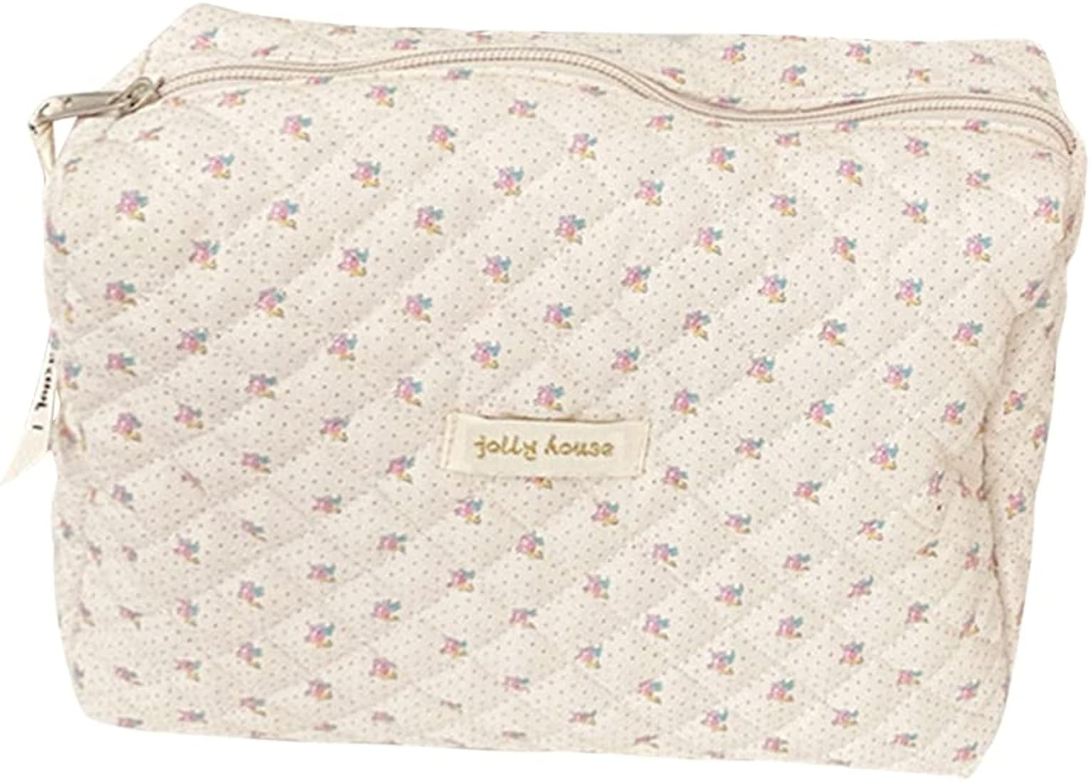 Lushandy Makeup Bag Cotton Travel Cosmetic Bag Cute Pouch Toiletry Bag Quilted Floral Organizer B... | Amazon (US)