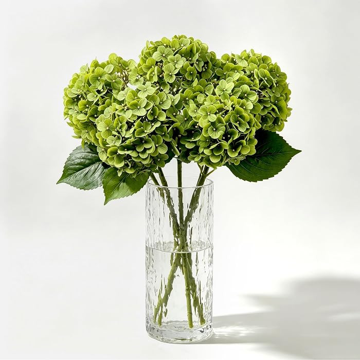 5Pcs Latex Real Touch Hydrangea Fake Flowers, 24.5 Inch, Green | Amazon (US)