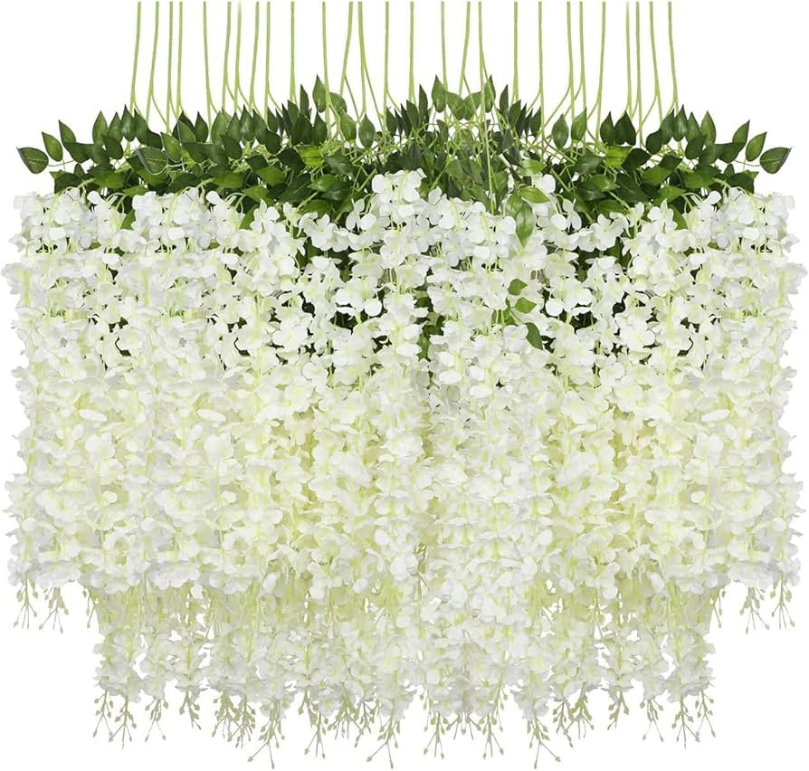 Pauwer Wisteria Hanging Flowers 24 Pack Fake Flower Garland Artificial Wisteria Vines Rattan Silk... | Amazon (US)
