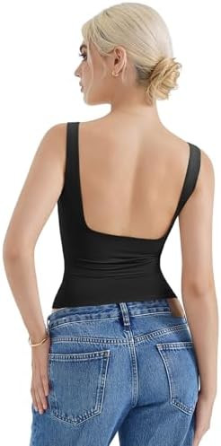 SUUKSESS Women Padded Open Back Boat Neck Tank Tops Double Lined Basic Shirts | Amazon (US)