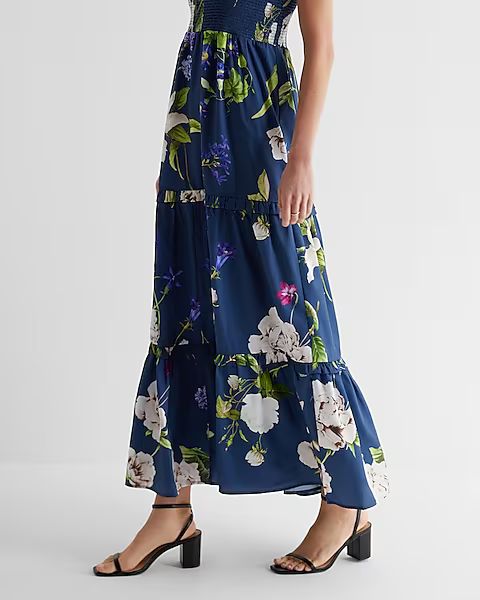 Floral Square Neck Smocked Tiered Maxi Dress | Express