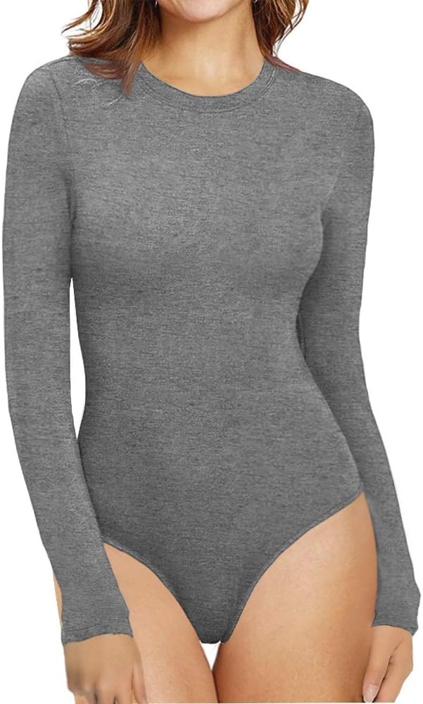 MANGOPOP Women's Crew Neck Short Sleeve Long Sleeve T Shirts Bodysuit Jumpsuit | Amazon (US)