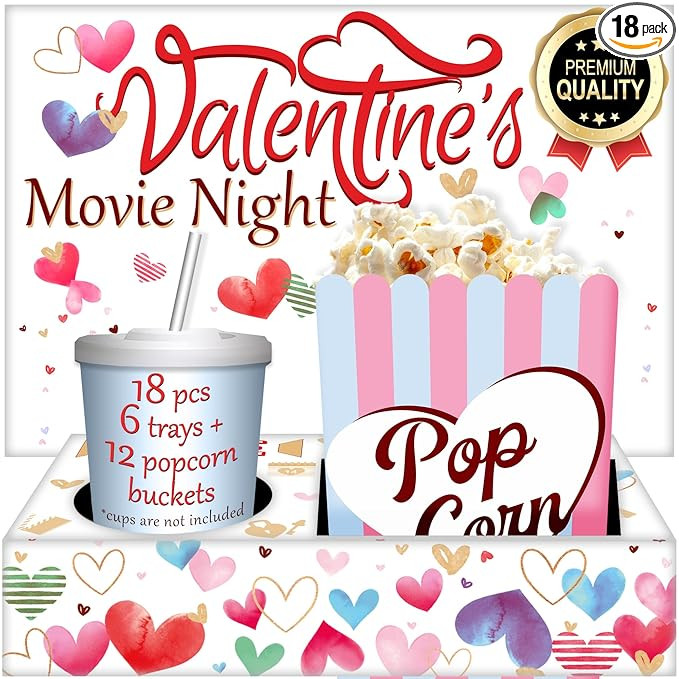 Cheshire Gifts Valentine's Day Movie Night Supplies 18 Pcs - Popcorn Bags (12ct) & Movie Snack Tr... | Amazon (US)