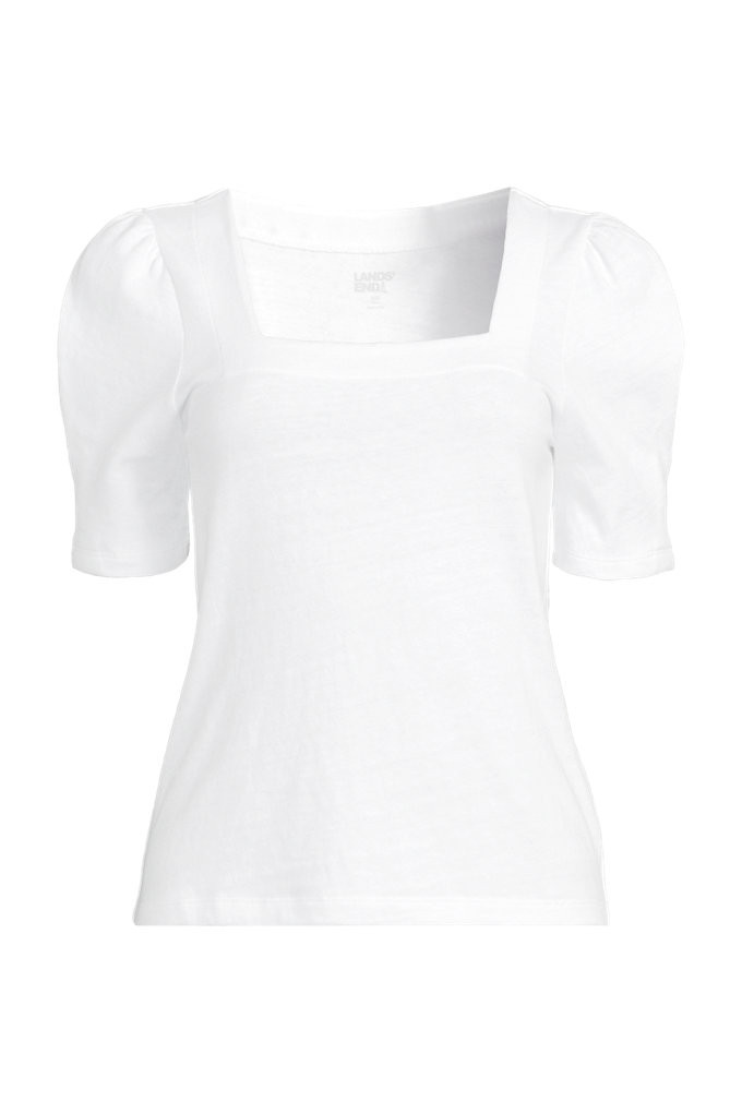 Women's Puff Sleeve Mariner Square Neck Top - Lands' End - White - L | Lands' End (US)