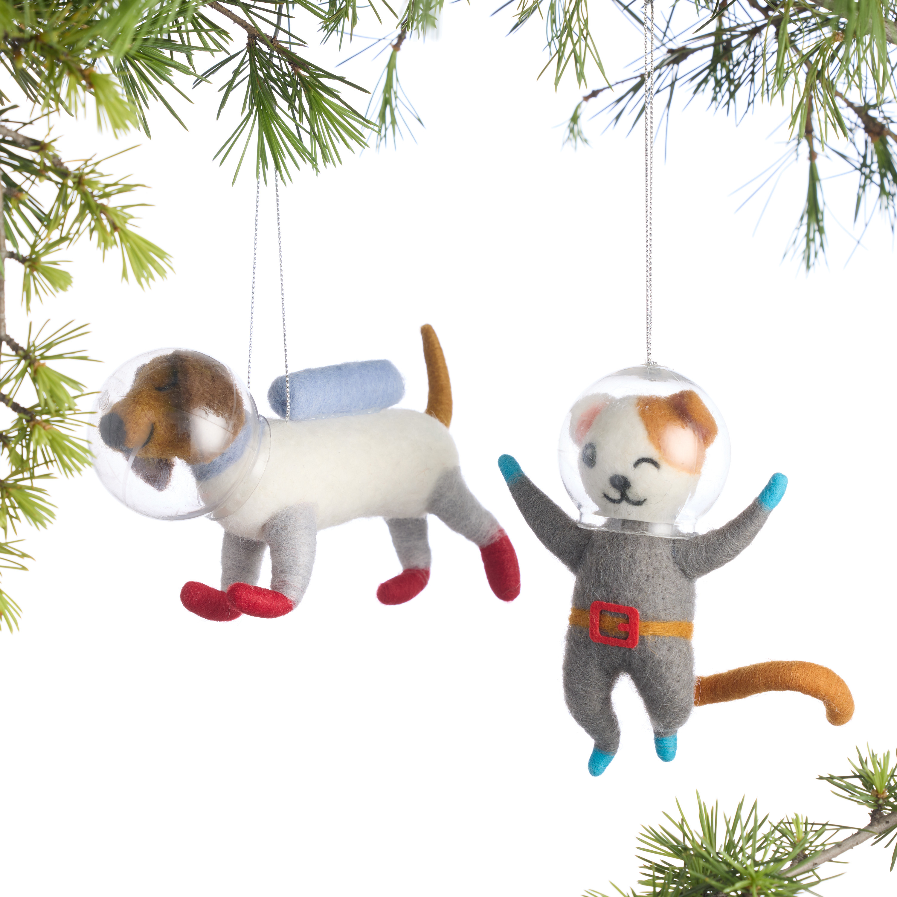 Wool Dog and Cat Astronaut Ornaments Set of 2 | World Market